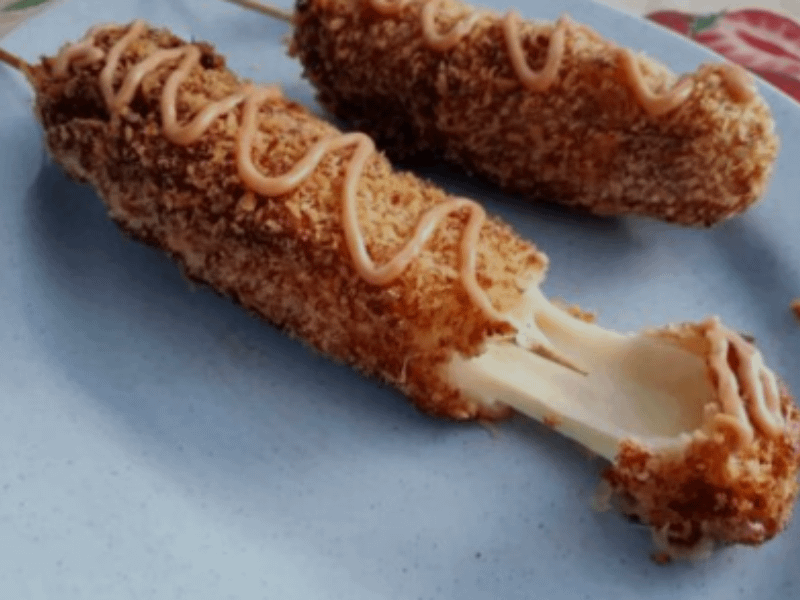 Korean Corn Dog with crispy coating and melted cheese filling