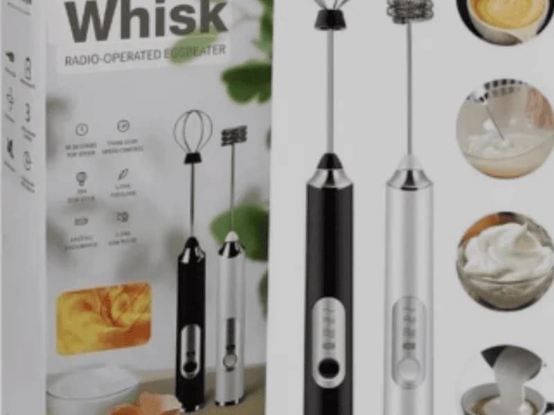 Whisks – Electric handheld whisks in black and silver displayed with interchangeable attachments and usage examples.